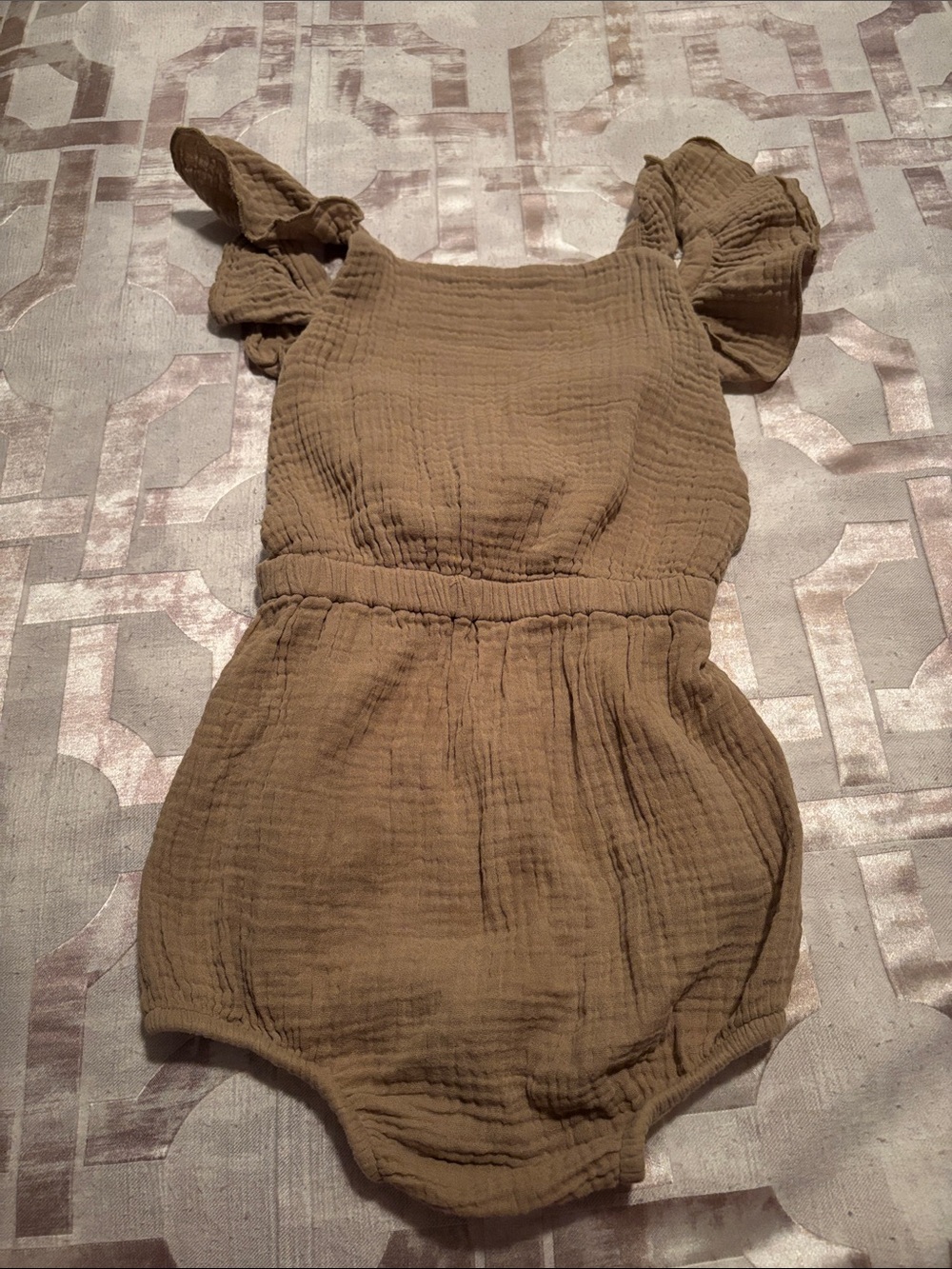 Simple Folk organic muslin Cotton Romper with Ruffled Shoulders